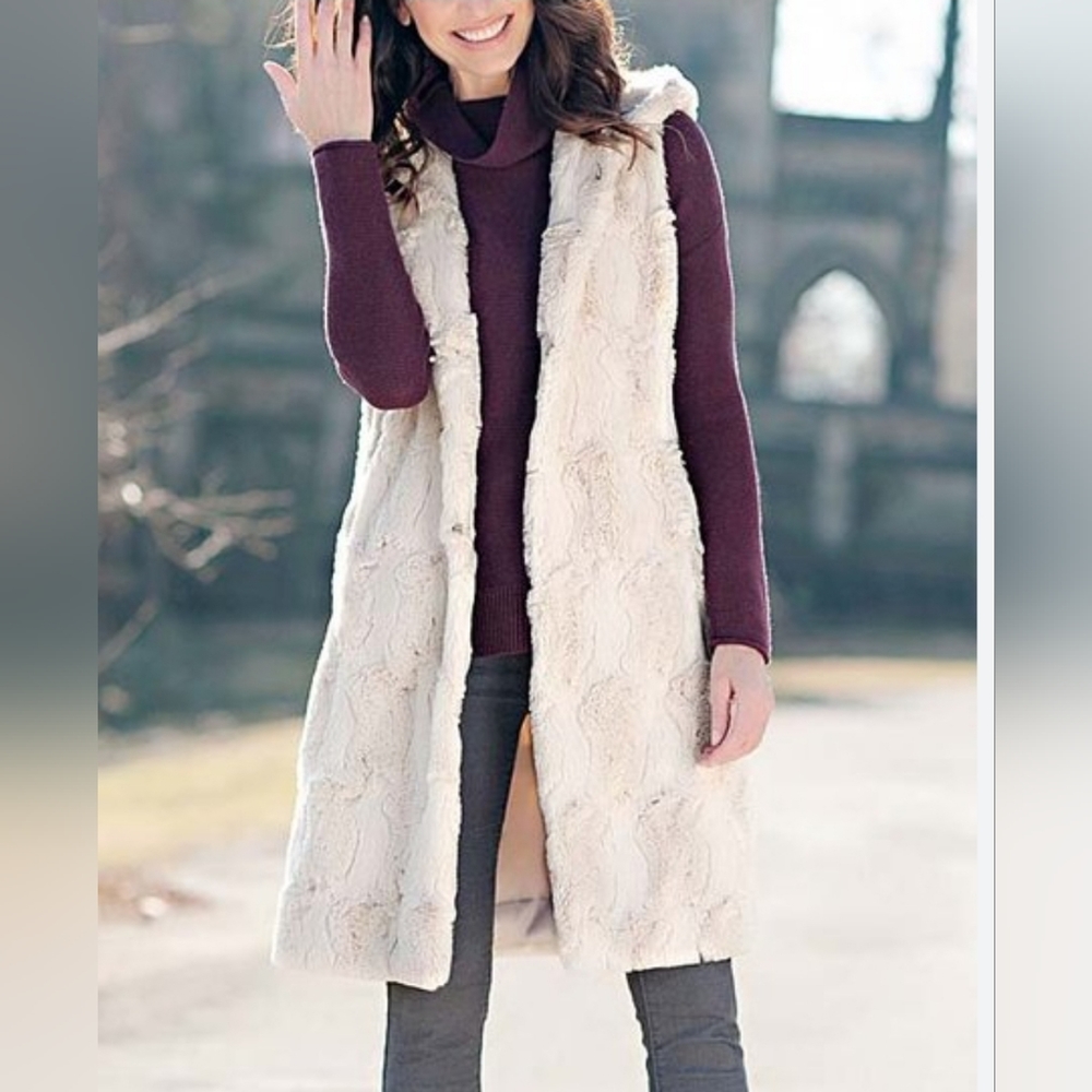 Donna Salyers Fabulous Fur Faux Fur Ivory Hooded Stroller Vest medium